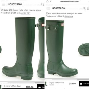 Hunter Green rain boots originally luster 160 plus tax